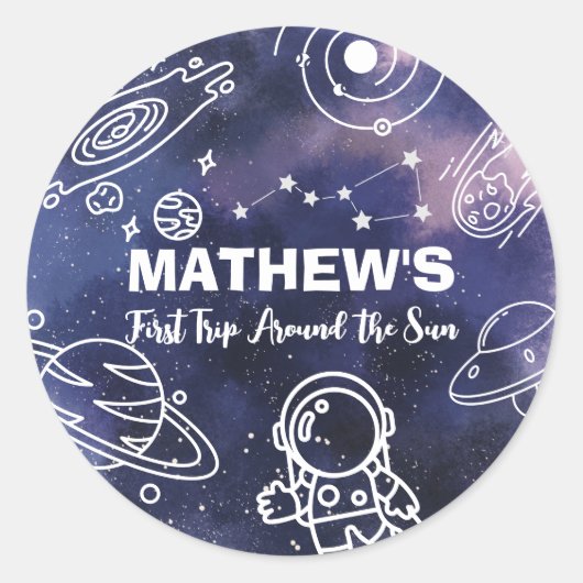 Buitenruimte Planeten Astronaut 1e Verjaardag Jong Ronde Sticker (Voorkant)