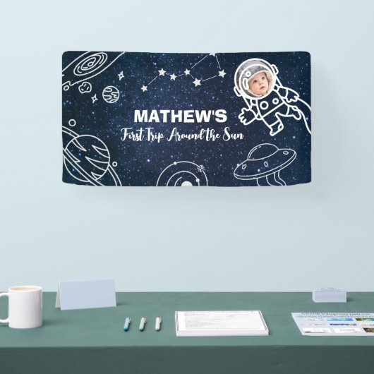 Buitenruimte Planeten Astronaut 1e Verjaardag Jong Spandoek (Beurs)