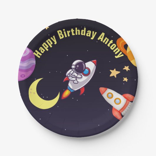 Buitenruimte Planeten Blauw Papieren Bordje (Voorkant)