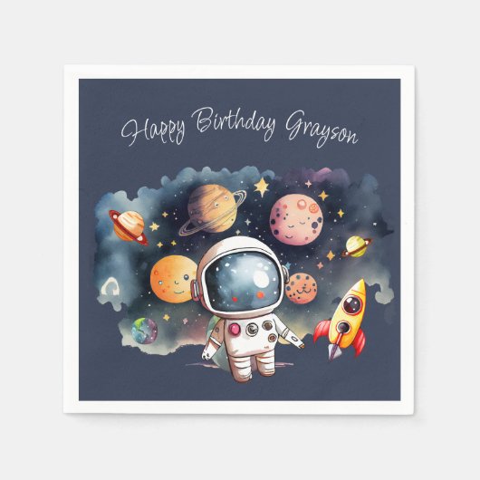 Buitenruimte Planeten Blauw Servet (Voorkant)