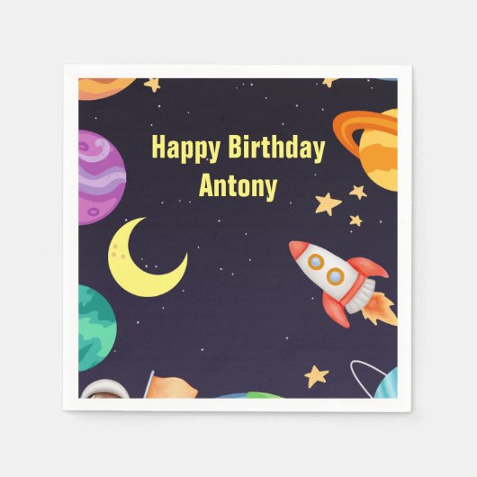 Buitenruimte Planeten Blauw Servet (Voorkant)