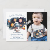 Buitenruimte Planeten Foto 1e Verjaardag Kaart (Voorkant)