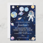 Buitenruimte Planeten Jongen 1e Verjaardag Uitnodi Kaart (Voorkant)