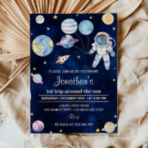 Buitenruimte Planeten Jongen 1e Verjaardag Uitnodi