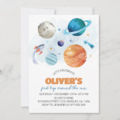 Buitenruimte Planeten Jongen 1e Verjaardag Uitnodi Kaart (Voorkant)