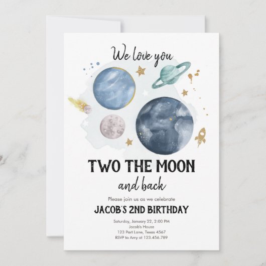 Buitenruimte Planeten Jongen Tweede Verjaardag Uit Kaart (Voorkant)