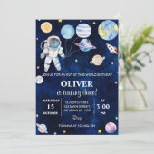 Buitenruimte Planeten Jongen Verjaardag Uitnodigin Kaart (Staand voorkant)