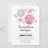 Buitenruimte Planeten Meisje Baby shower Invitatio Kaart (Voorkant)