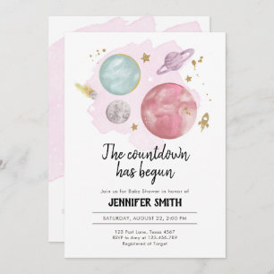 Buitenruimte Planeten Meisje Baby shower Invitatio Kaart