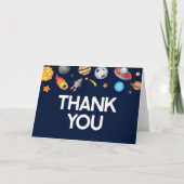 Buitenruimte Planeten Raket Schip Ruimteschip Blau Bedankkaart (Voorkant)