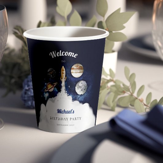 Buitenruimte Raket Planeten Galaxy Blue Boy Papieren Bekers