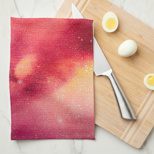 Buitenruimte Stof Cosmic Stars rood & geel gerecht Theedoek (Quarter Fold)