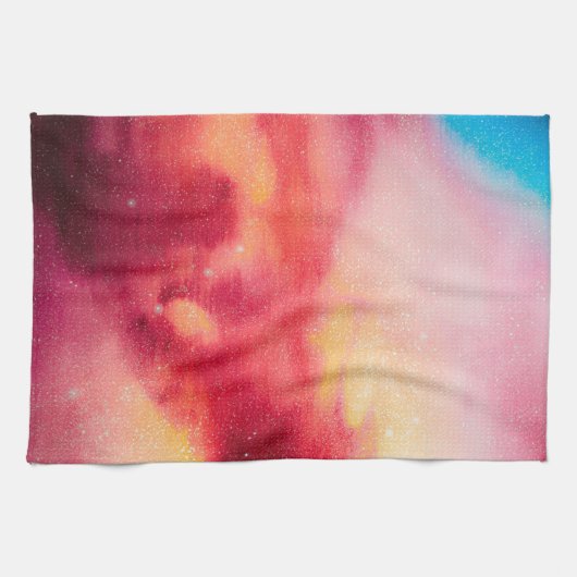 Buitenruimte Stof Cosmic Stars rood & geel gerecht Theedoek (Horizontaal)