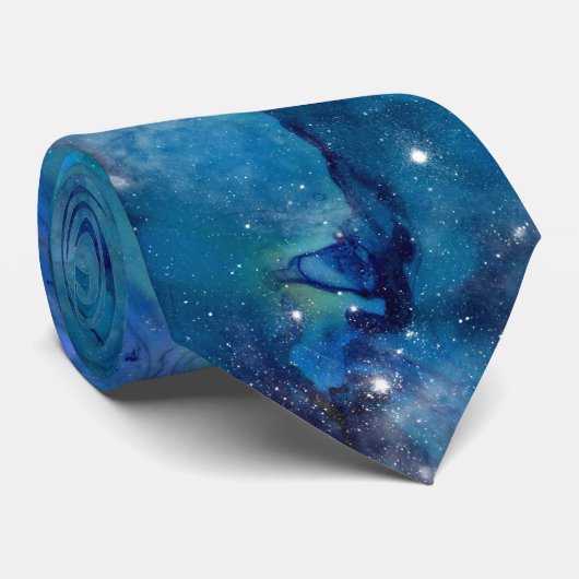 Buitenruimte Turquoise Blue Galactic Starry Sky Stropdas (Opgerold)