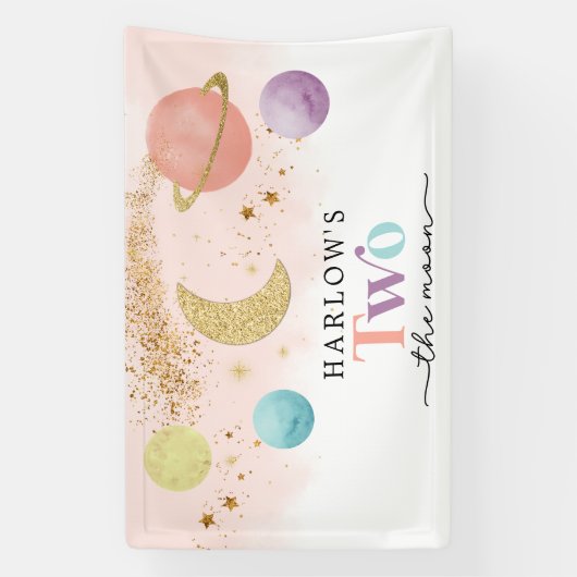 Buitenruimte Twee de maan 2de verjaardag Spandoek (Verticaal)