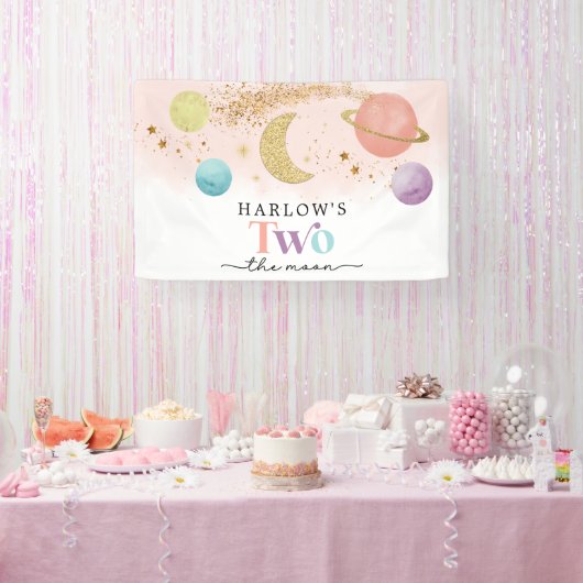 Buitenruimte Twee de maan 2de verjaardag Spandoek (Feest)