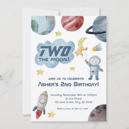 Buitenruimte Twee: de maan 2de verjaardag Uitnodig Kaart (Voorkant)