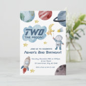 Buitenruimte Twee: de maan 2de verjaardag Uitnodig Kaart (Staand voorkant)