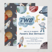 Buitenruimte Twee: de maan 2de verjaardag Uitnodig Kaart (Voorkant / Achterkant)