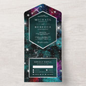 Buitenruimte Universe Blauwgroen rode roze melkweg All In One Uitnodiging (Binnen)