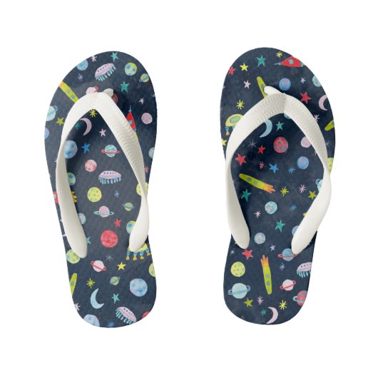 Buitenruimte Universe UFO PLanet Waterverf Patroon Kinder Teenslippers (Voetbed)