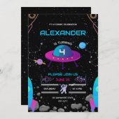 Buitenruimte Verjaardag Uitnodiging Galaxy Blast O (Voorkant / Achterkant)