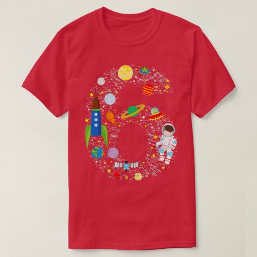 Buitenruimte Zesde jaarse astronaut nummer zes T-shirt (Design voorkant)