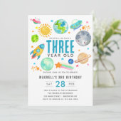 Buitenruimte Zon Maan Raket Kind Verjaardagsfeest Kaart (Staand voorkant)