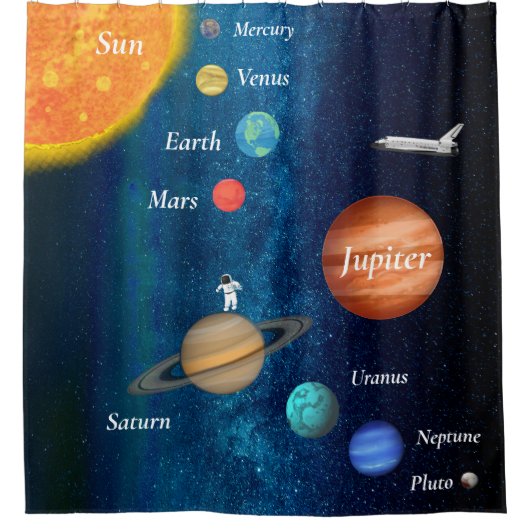 Buitenruimte zonnestelsel astronaut ruimteschip douchegordijn (Voorkant)