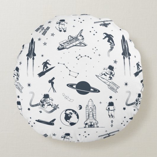 Buitenruimte Zonnestelsel Astronaut Spaceship Flee Rond Kussen (Voorkant)