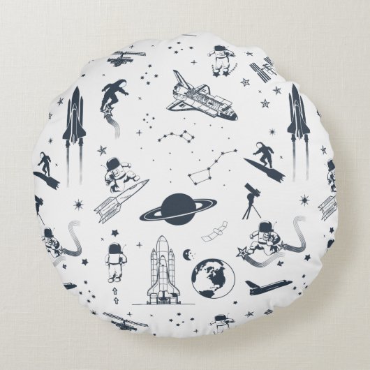 Buitenruimte Zonnestelsel Astronaut Spaceship Flee Rond Kussen (Achterkant)