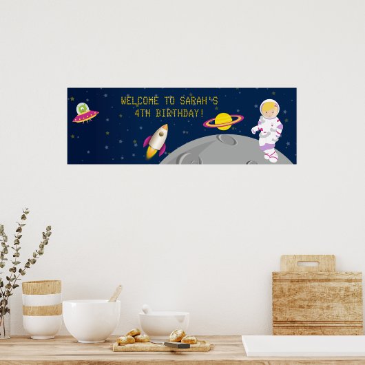 Buitenruimteastronaut Birthday Banner Poster (Keuken)