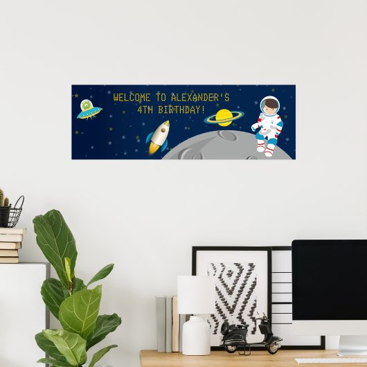 Buitenruimteastronaut Birthday Banner Poster (Thuiskantoor)