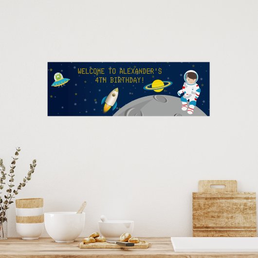 Buitenruimteastronaut Birthday Banner Poster (Keuken)