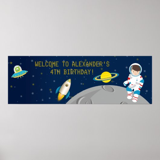 Buitenruimteastronaut Birthday Banner Poster (Voorkant)