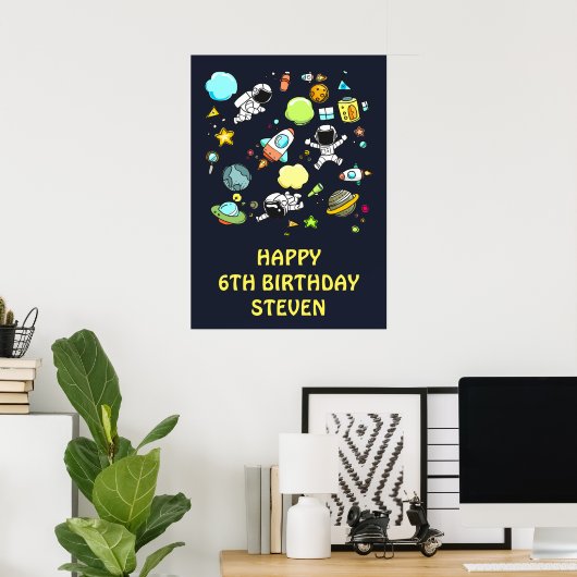 Buitenruimteastronauten en Rockets Pattern Birthda Poster (Thuiskantoor)