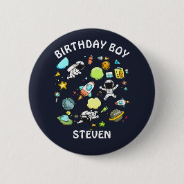 Buitenruimteastronauten en Rockets Pattern Birthda Ronde Button 5,7 Cm