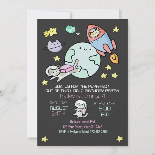 Buitenruimtecatten Verjaardagse uitnodiging Spint (Voorkant)