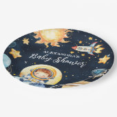 Buitenruimtecentrales blauw Baby shower Papieren Bordje (Gekanteld)