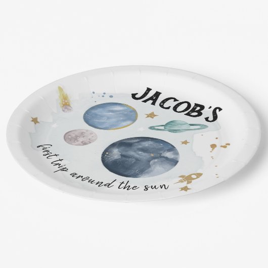 Buitenruimtecentrales Galaxy Gold Blue Boy Birthda Papieren Bordje (Gekanteld)