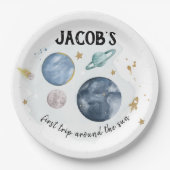 Buitenruimtecentrales Galaxy Gold Blue Boy Birthda Papieren Bordje (Voorkant)