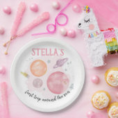 Buitenruimtelichten Galaxy Pink Girl 1e verjaardag Papieren Bordje (Feest)