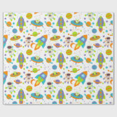 Buitenruimteraketten en astronaut cadeaupapier (Vlak)