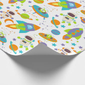 Buitenruimteraketten en astronaut cadeaupapier (Hoek)