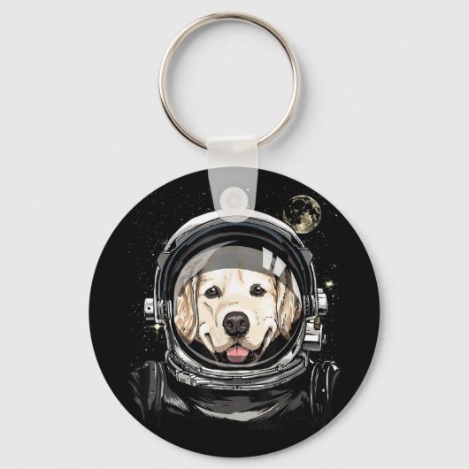 Buitenruimtesatronaut Golden Retriever Lover Pet D Sleutelhanger (Voorkant)