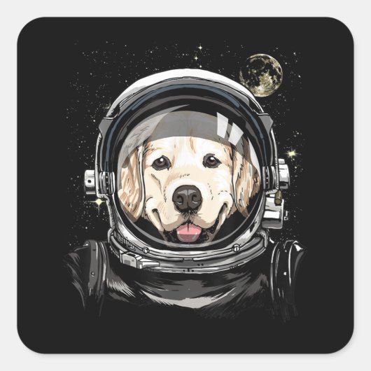 Buitenruimtesatronaut Golden Retriever Lover Pet D Vierkante Sticker (Voorkant)