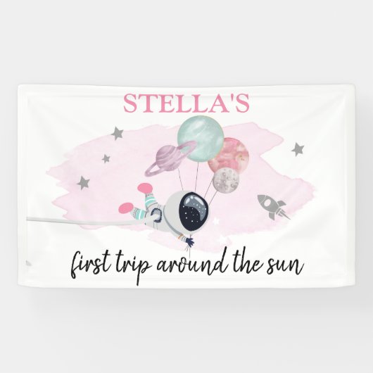 Buitenruimteschalen meisje Eerste verjaardag Achte Spandoek (Horizontaal)