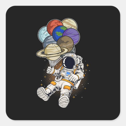 Buitenruimtetanet ballon Cosmonaut Science Gift Vierkante Sticker (Voorkant)