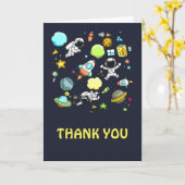 Buitenruimtetoestel en Rockets Pattern Dank u Kaart (Gele Bloem)