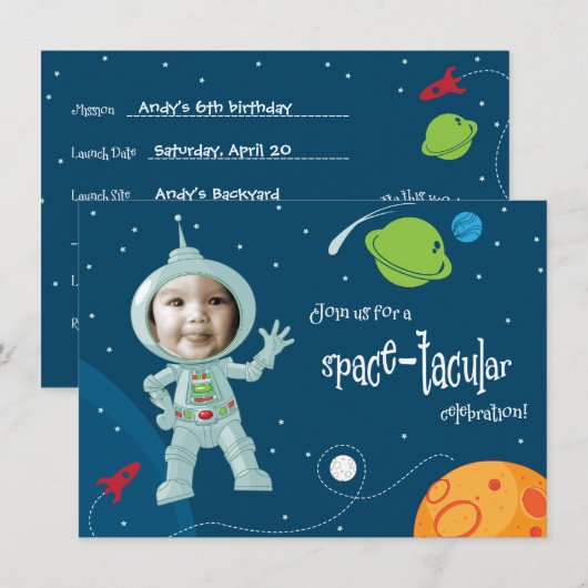 Buitenruimtetransport - Birthday - uitnodigingskaa Kaart (Voorkant / Achterkant)